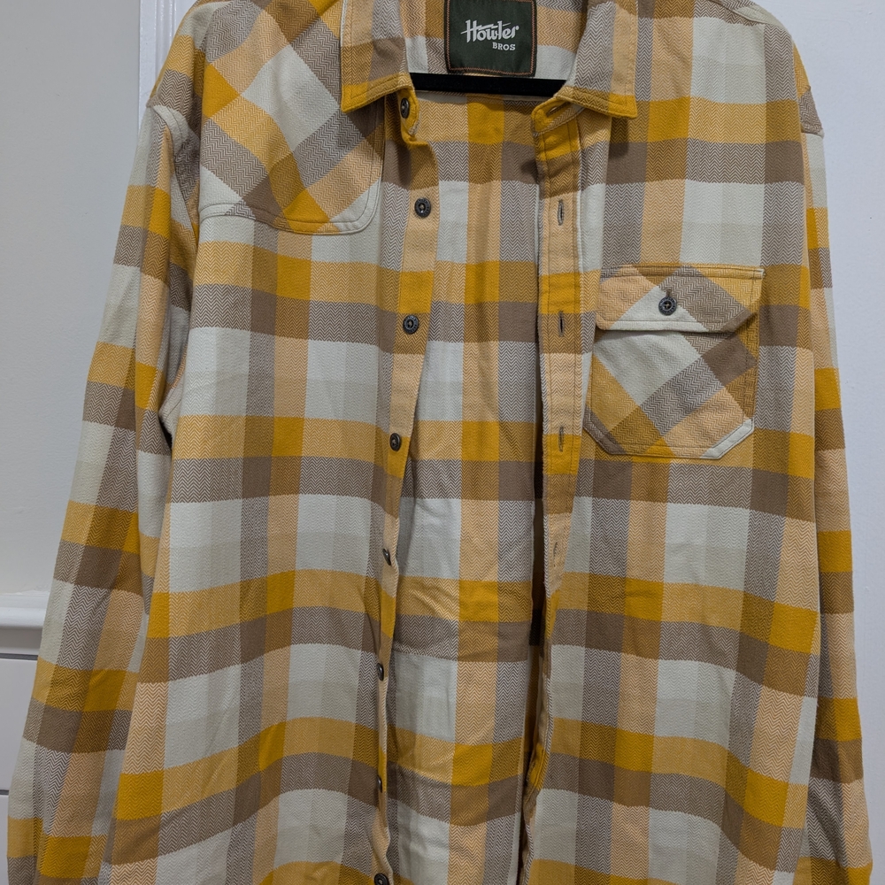 Howler Brothers Yellow and Brown Plaid Shirt